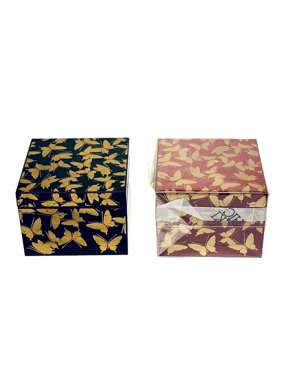 Hanae Mori Chiki Chic Lacquerware Set of 2 Trinket Boxes Red Black New/Used